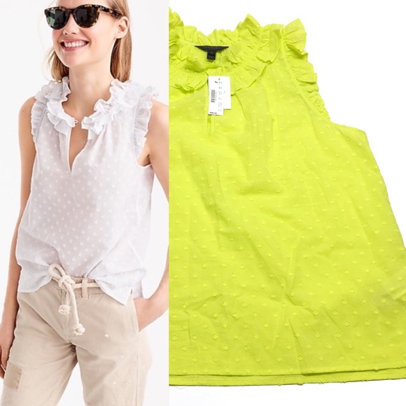 J. Crew Tops - €• NWT J Crew Neon Yellow Clip Dot Ruffle Blouse